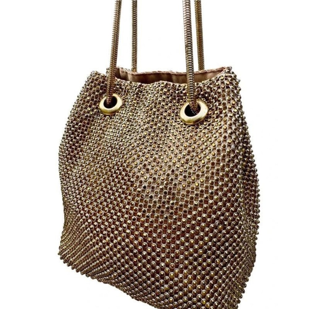 Disco Glam Y2K Gold Chainmail Drawstring Bucket Bag Crossbody NWOT